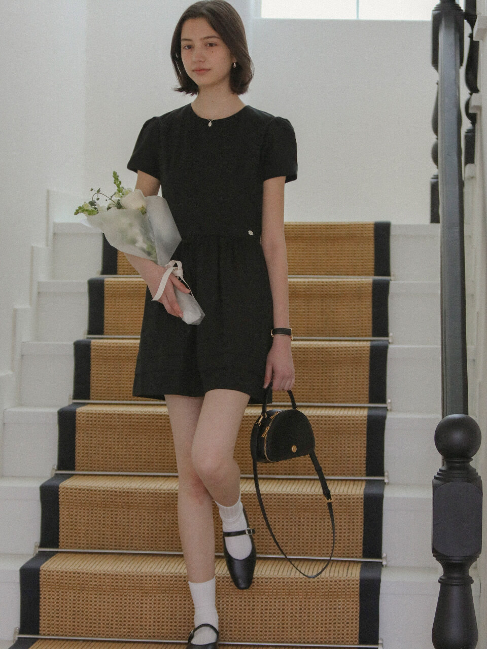 [예약배송]Cotton gathered mini dress_Black