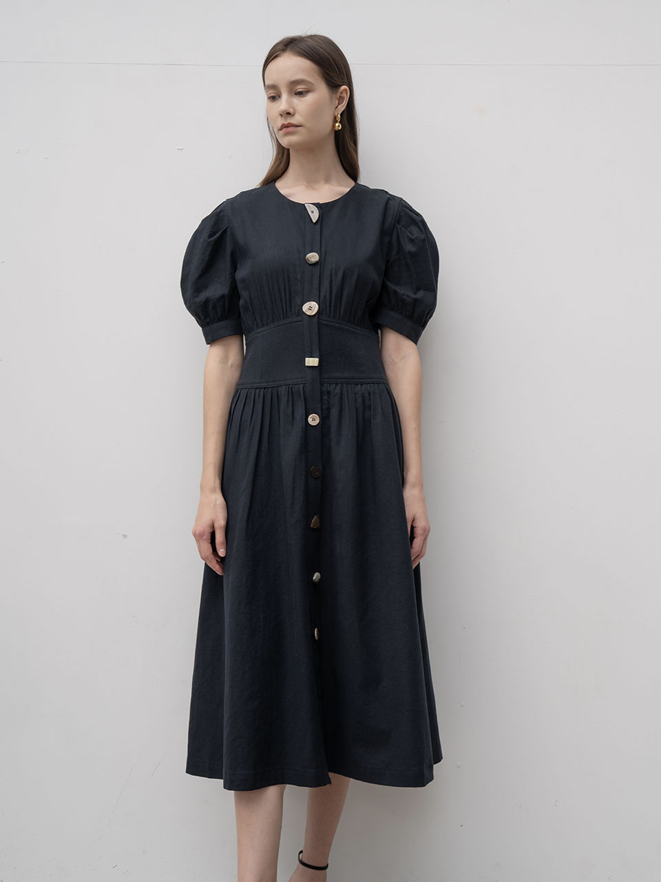 [Last 3장]Mixed button dress in navy